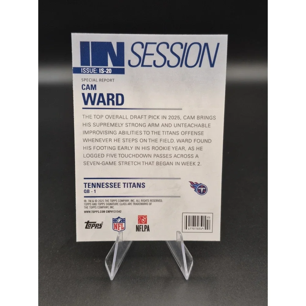 2025 Topps Signature Class Cam Ward #IS-20 In Session (RC) Tennessee Titans
